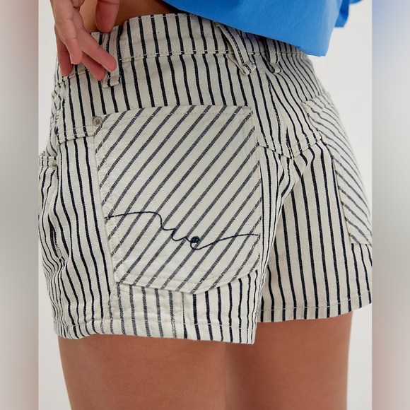 Free People Pants - Free People Striped High Waist Railroad Denim Shorts